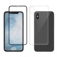 Eiger Folie Sticla 3D 360° iPhone X / XS Clear Black (0.33mm, 9H, curved, folie sticla spate inclusa)