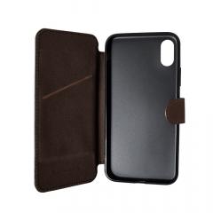 Meleovo Husa Book Stitchy I iPhone X Brown (slot card in interior, functie sleep-wake)
