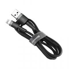 Baseus Cablu Cafule Series USB la Lightning Gray &amp; Black (1m, 2.4A, 480Mbps, impletitura textila)
