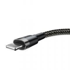 Baseus Cablu Cafule Series USB la Lightning Gray &amp; Black (1m, 2.4A, 480Mbps, impletitura textila)