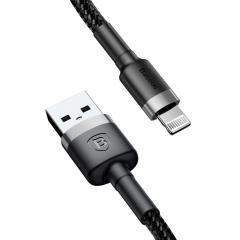 Baseus Cablu Cafule Series USB la Lightning Gray &amp; Black (1m, 2.4A, 480Mbps, impletitura textila)