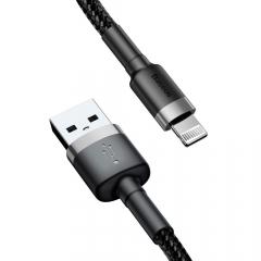 Baseus Cablu Cafule Series USB la Lightning Gray &amp; Black (1m, 2.4A, 480Mbps, impletitura textila)