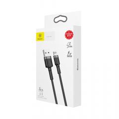 Baseus Cablu Cafule Series USB la Lightning Gray &amp; Black (1m, 2.4A, 480Mbps, impletitura textila)