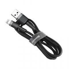 Baseus Cablu Cafule Series USB la Lightning Gray &amp; Black (1m, 2.4A, 480Mbps, impletitura textila)