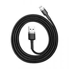 Baseus Cablu Cafule Series USB la Lightning Gray &amp; Black (1m, 2.4A, 480Mbps, impletitura textila)