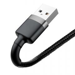 Baseus Cablu Cafule Series USB la Lightning Gray &amp; Black (1m, 2.4A, 480Mbps, impletitura textila)