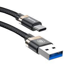 Baseus Cablu Golden Belt USB 3.0 la Type-C Black & Gold (1m, output 3A, impletitura nylon)