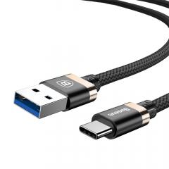 Baseus Cablu Golden Belt USB 3.0 la Type-C Black & Gold (1m, output 3A, impletitura nylon)