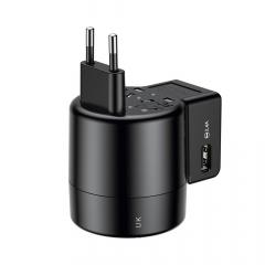 Baseus Incarcator Retea Rotation Universal Black pentru UK, AU, CHN, Europe, USA (2xUSB max 2.4A)