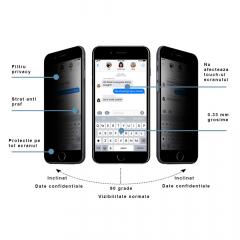 Eiger Folie Sticla 3D Privacy iPhone 8 plus / 7 plus / 6s plus Black (0.33mm, 9H, case friendly, curved, oleophobic)