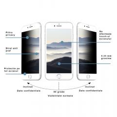 Eiger Folie Sticla 3D Privacy iPhone 8 plus / 7 plus / 6s plus White (0.33mm, 9H, case friendly, curved, oleophobic)