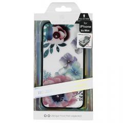 Just Must Carcasa Glass Diamond Print iPhone XS Max Flowers White Backgound (spate din sticla cu cristale, interior si margini cauciucate negre)