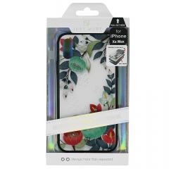 Just Must Carcasa Glass Diamond Print iPhone XS Max Orange &amp; Green Flowers (spate din sticla cu cristale, interior si margini cauciucate negre)