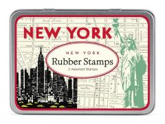 Cavallini NYC Designed Wooden Rubber Stamp Set in a Tin - Assorted (Pack of 3)