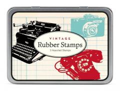 Cavallini Vintage Designed Wooden Rubber Stamp Set in a Tin - Assorted (Pack of 3)