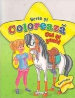 Scrie si coloreaza cai si ponei - verde 