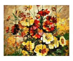 Set pictura cu numere pe lemn - Wild Flowers, 40x50 cm